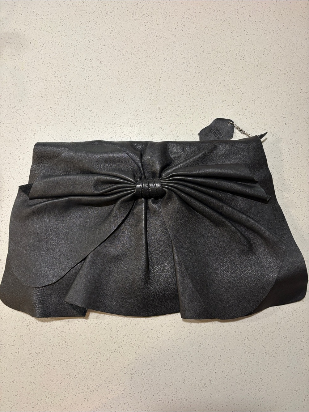 Bebe Vintage Genuine Leather Elegant Black Bow-Front Women's Clutch